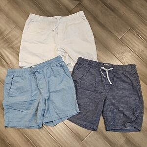 Three Old Navy Casual Drawstring Shorts — White, Light Blue, Navy